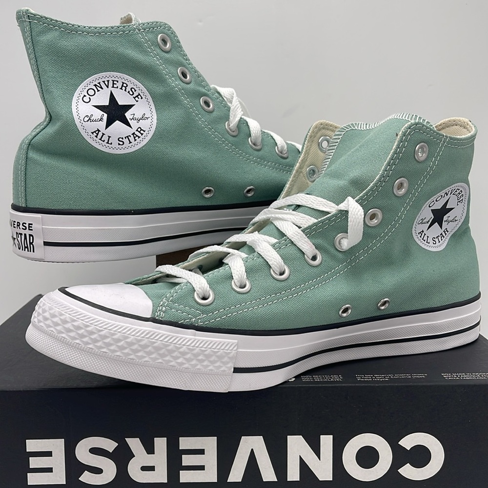Converse Men’s High Tops in Mint Green Chuck Taylor All Star Canvas Sneakers - Picture 9 of 16